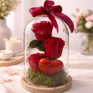 Cloche de Roses rouge stabilisées